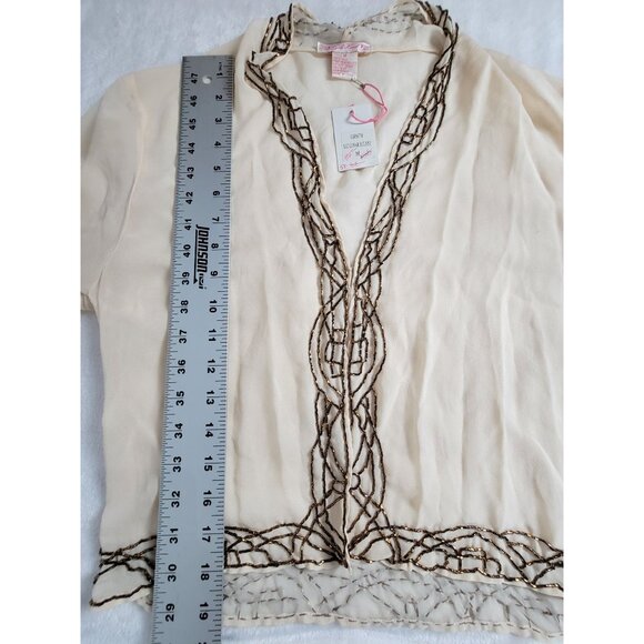 Gold Hawk Womens Beige Silk Beaded Trim Cardigan Shrug Jacket Medium New $165 - Picture 8 of 8